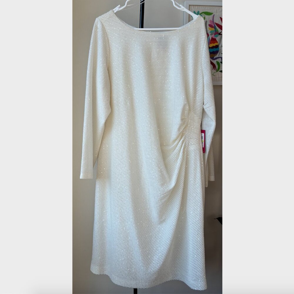 Vince Camuto NWT White Sequins Ruched Waist Mini Dress w/ Long Sleeves- Size 18W - Picture 4 of 13